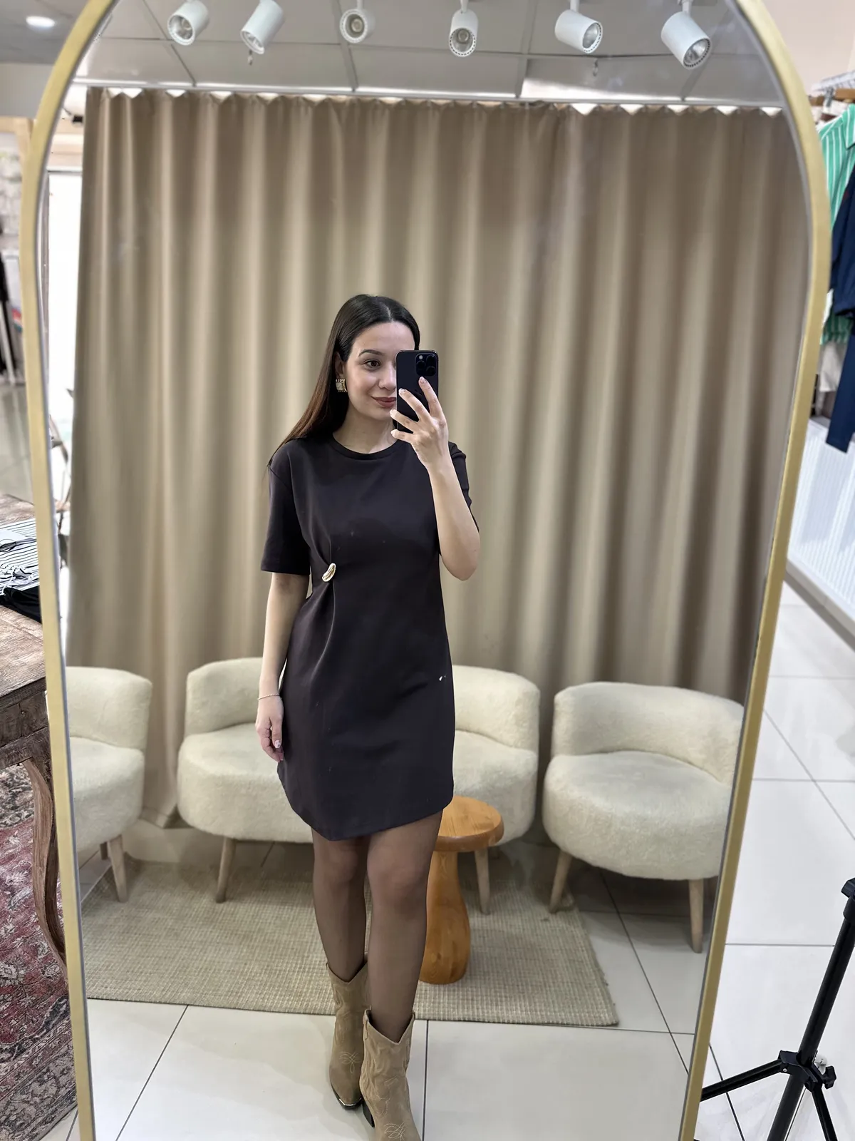 Dilvin Aksesuar Detaylı Mini Koyu Kahve Elbise