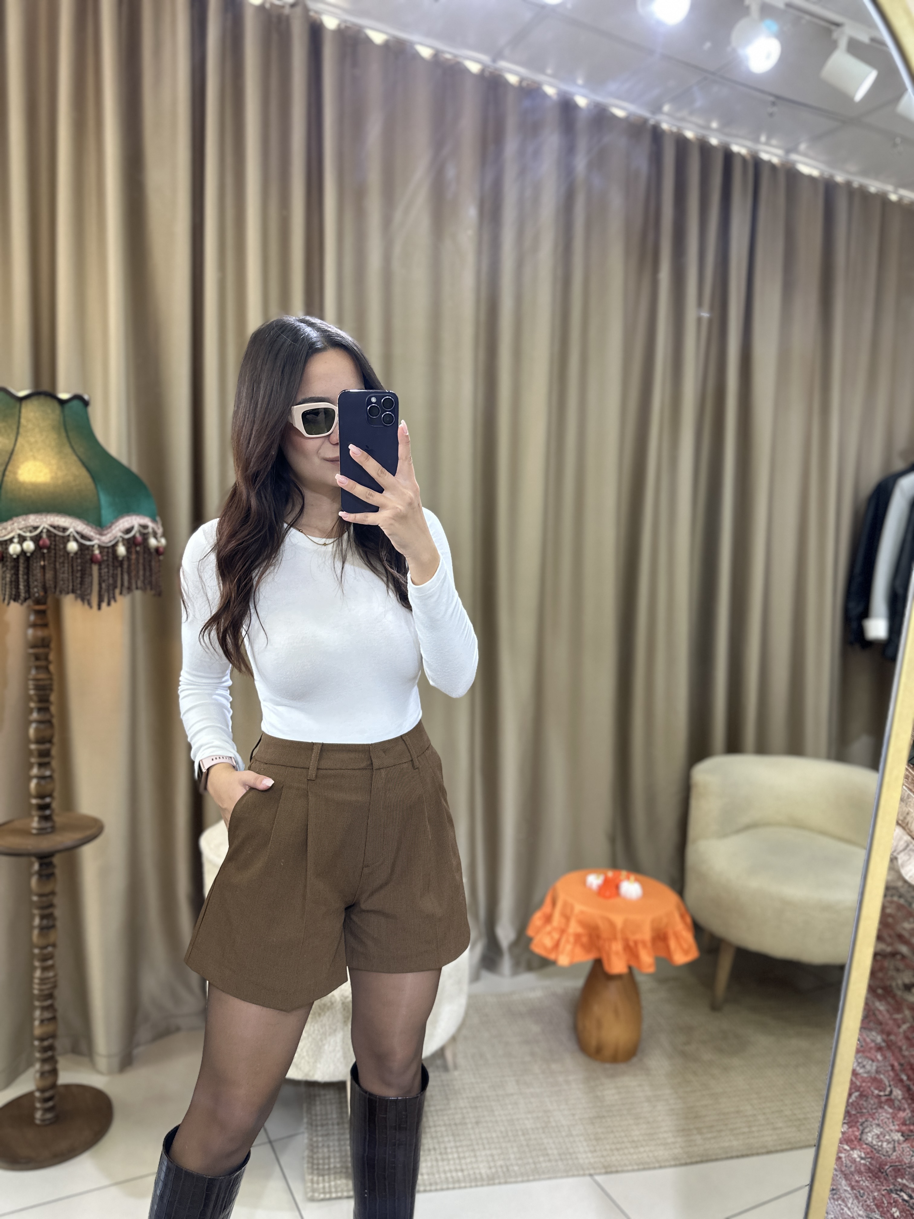 Dilvin Pilili Yüksek Bel Açık Kahve Şort