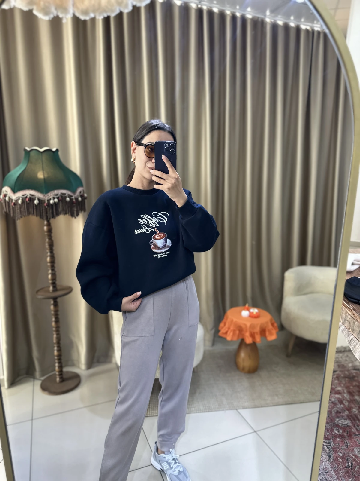 Lacivert Şardonlu Baskılı Sweat