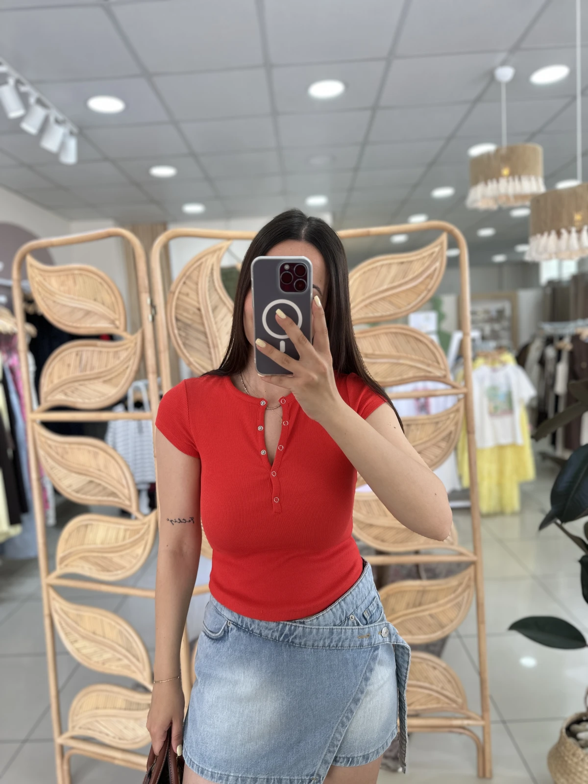 Dilvin Çıtçıtlı Kısa Kollu Top Koyu Kırmızı