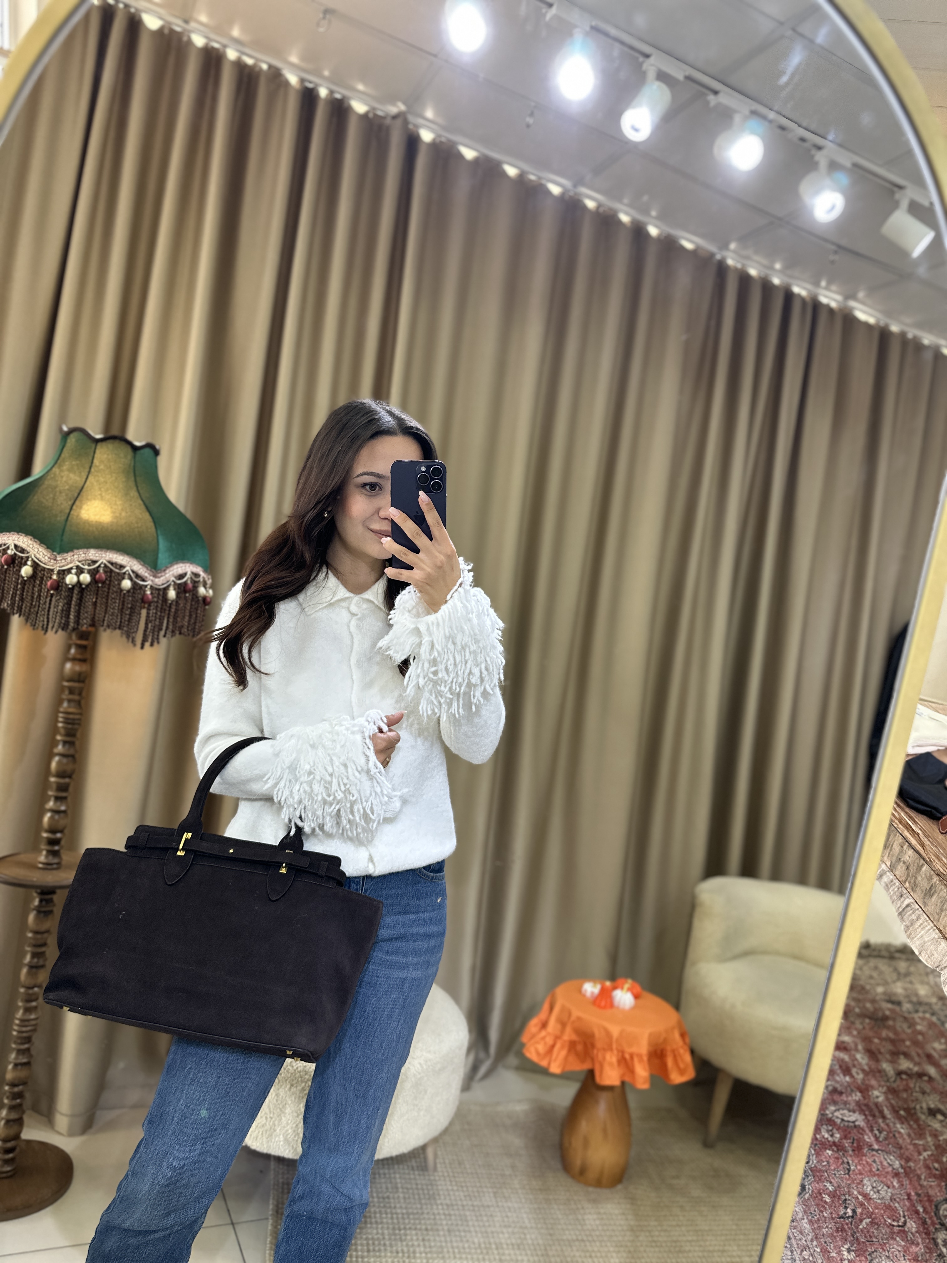 Dilvin Polo Yaka Püsküllü Düğmeli Triko Hırka Ekru