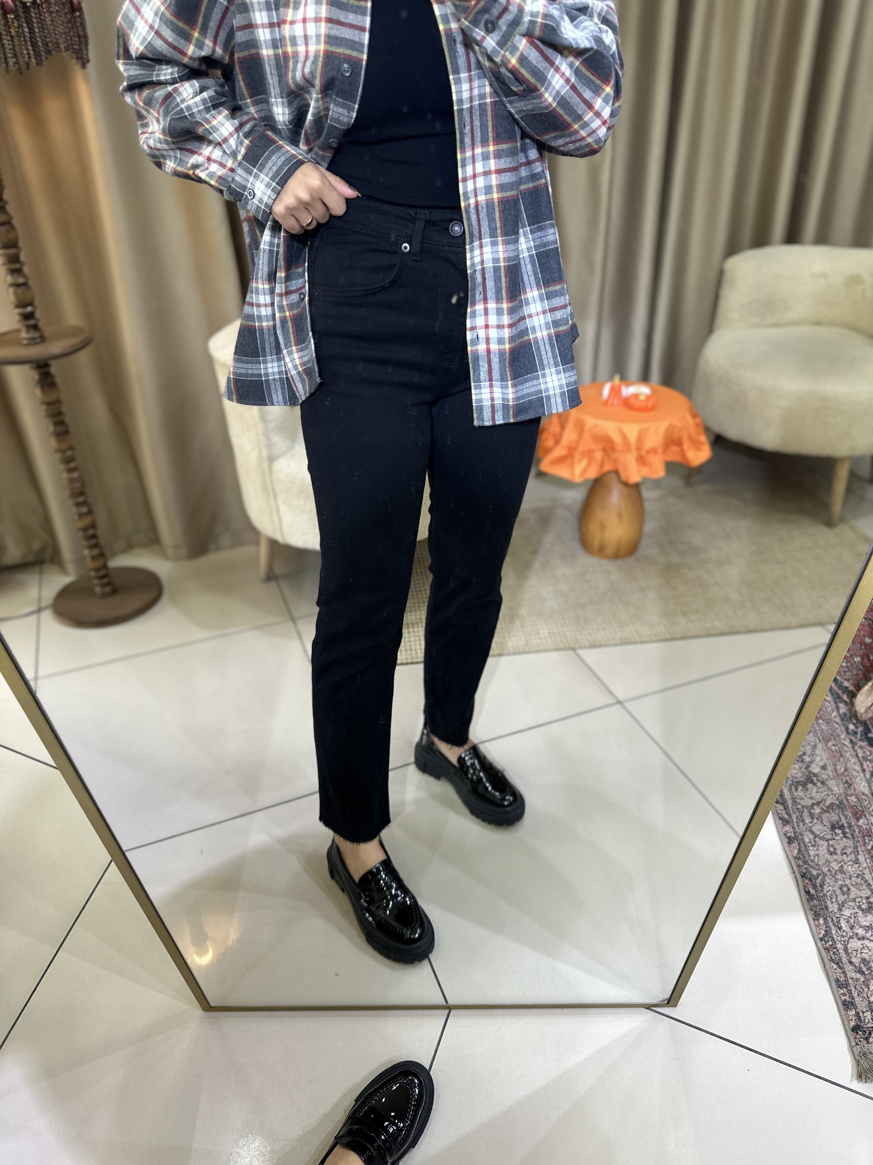 Kesik Paça Boyfit Siyah