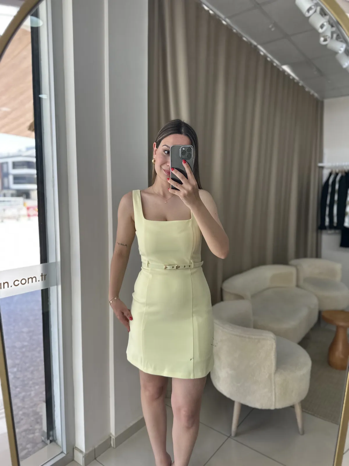 Premium Kemerli Kalın Askılı Sarı Eblise