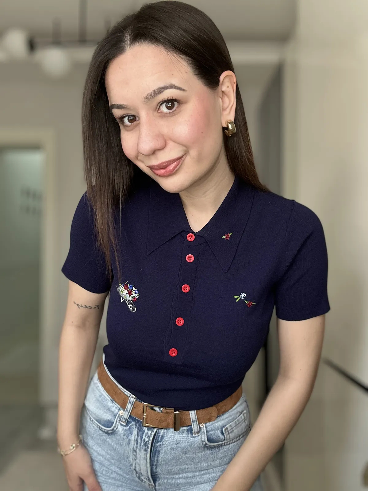 Premium Polo Yaka Nakışlı Lacivert Triko 